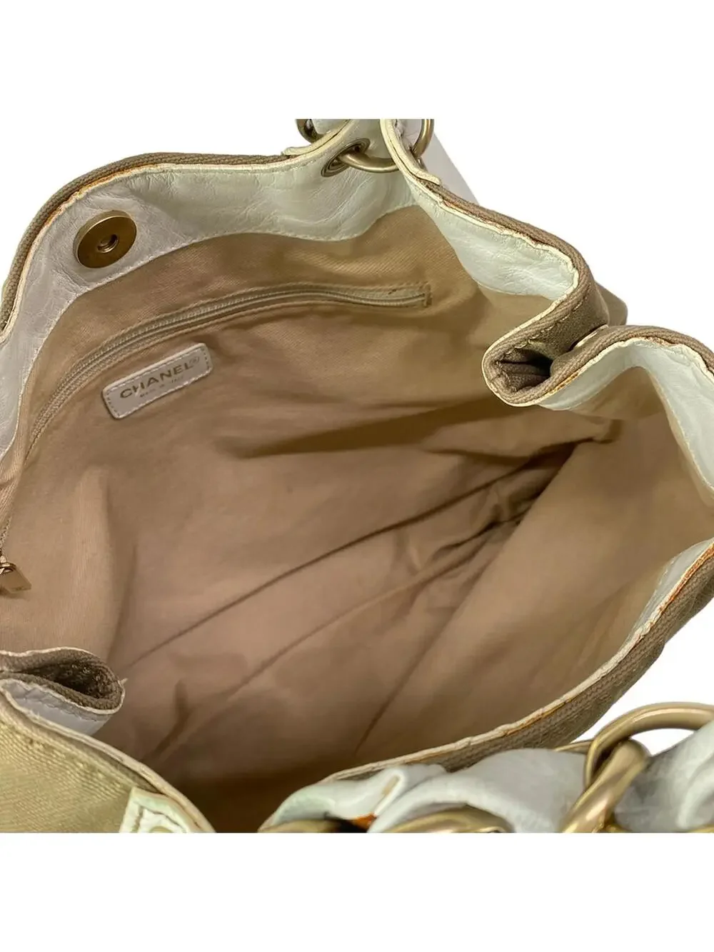 Chanel Khaki Cream Canvas Leather #304192C10B
